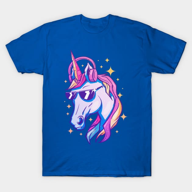 Unicorn with Sunglasses and Headphones Rad Cool Mythical Mystic T-Shirt by Sassee Designs